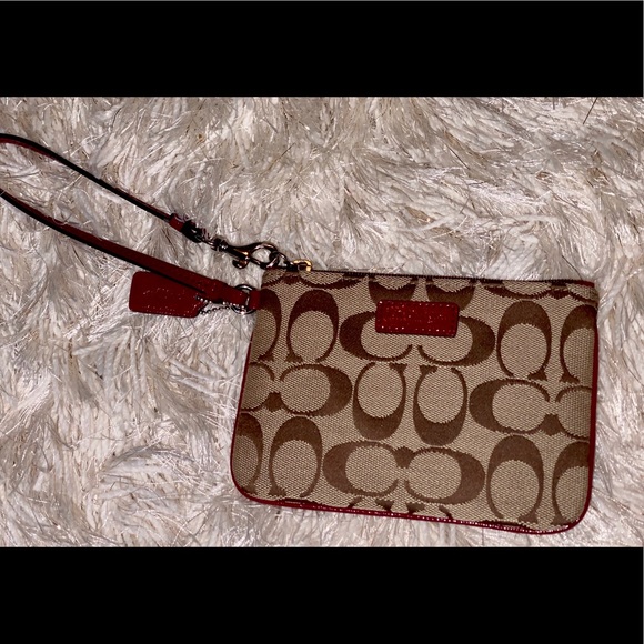Brown And Red Coach Wristlet - Picture 1 of 2